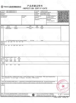 Certificado de inspeção 304SS